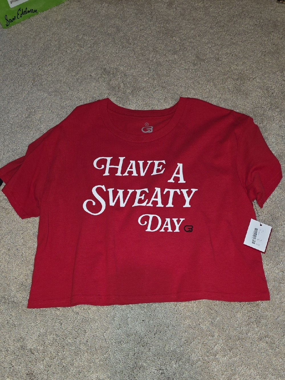 Cyclebar Red Crop Top "Have A Sweaty Day"
